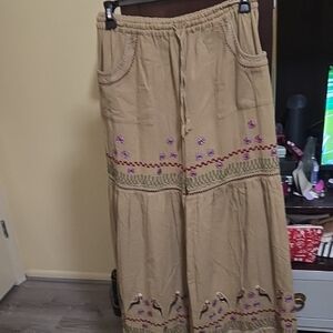 Embroidered Tan Maxi Skirt